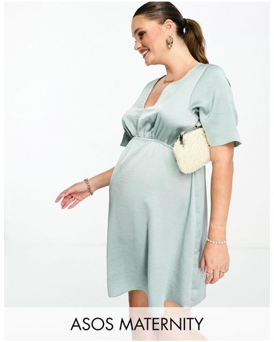 ASOS Asos Design Maternity Satin Angel Sleeve Mini Tea Dress - White