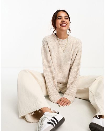 ASOS Fluffy Rib Sweater With Crew Neck - Natural