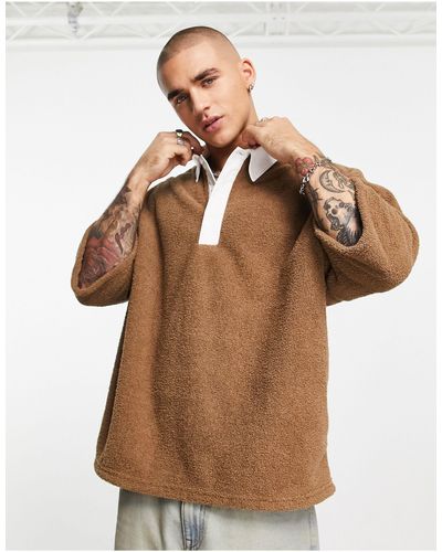 ASOS – oversize-polosweatshirt aus schwerem frottee - Braun