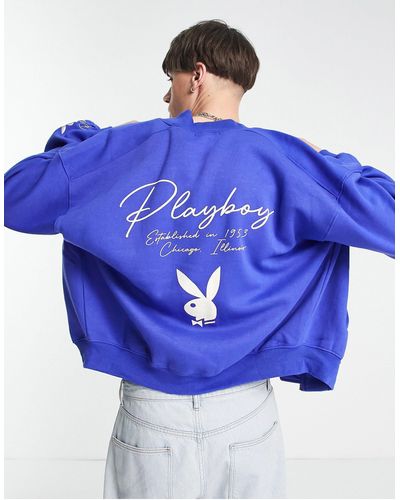 Mennace X Playboy - Bomberjack Van Jersey Met Geborduurd Logo En Print Op - Blauw