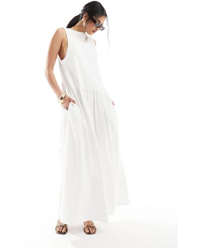ASOS Sleeveless Smock Maxi Dress With Low Back And Pockets - White