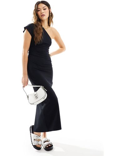 ASOS One Shoulder Ruched Side Midaxi Dress - Black
