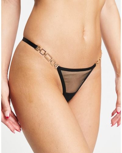 Bluebella Calypso Sheer Mesh Thong With Gold Chain Hardware Detail - Natural