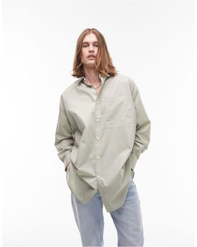 TOPMAN Long Sleeve Super Oversized Fit Shirt - Natural