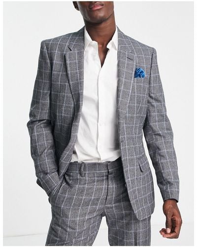 River Island Checked Suit Jacket - Grey