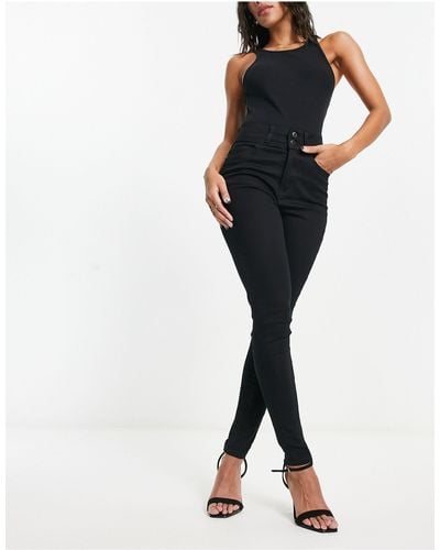 New Look High Waisted Double Button Skinny Jeans - Black