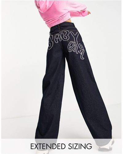 AsYou Dad jeans indaco con scritta "baby girl" - Blu