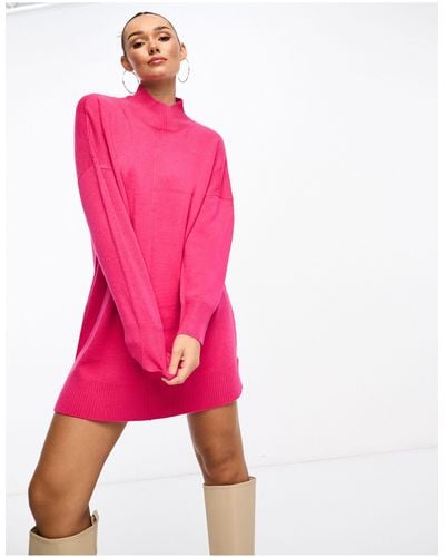 French Connection Front Seam Knitted Roll Neck Dress - Pink