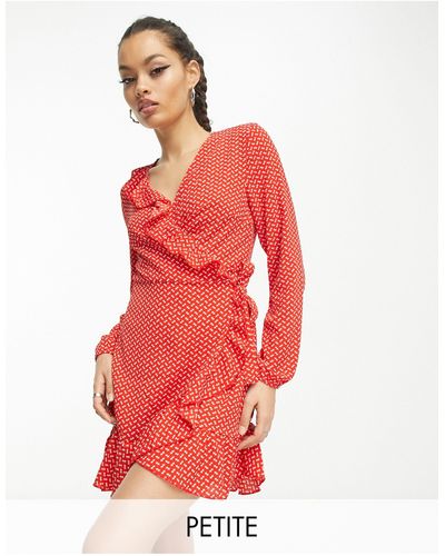 Only Petite Frill Detail Wrap Mini Dress - Red