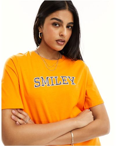 Pieces Embroidered T-shirt - Orange