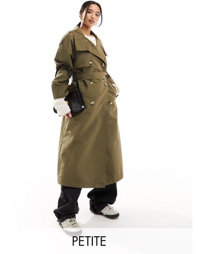 Vero Moda Trench-coat long à ceinture et col montant - kaki - Vert