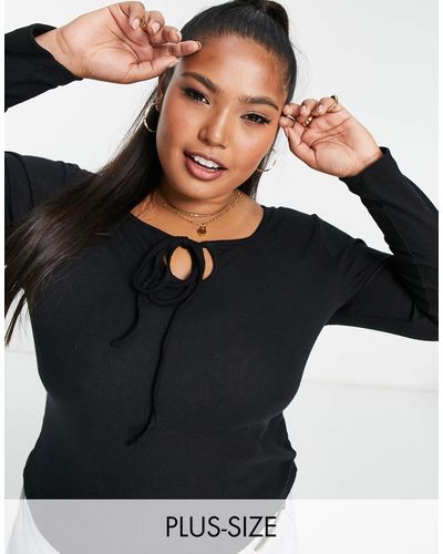 Simply Be Cut Out Detail Halter Long Sleeve Top - Black