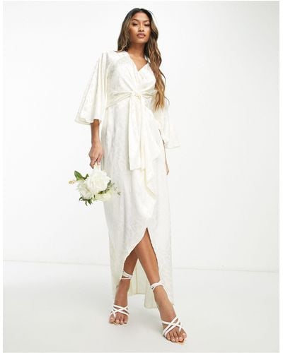 Y.A.S Bridal Jacquard Wrap Midi Dress - White