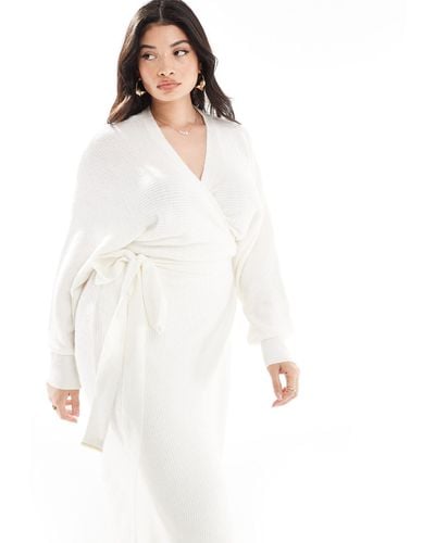 River Island Wrap Belted Knit Midi Dress - White
