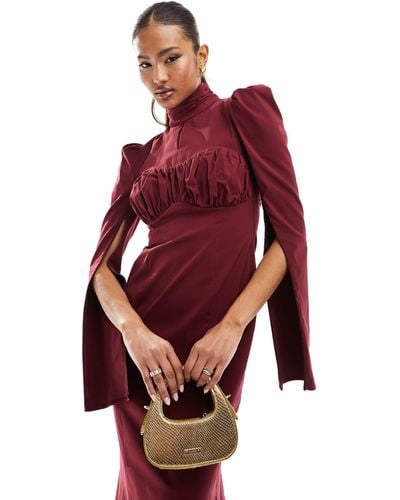 DASKA Robe longue structurée avec buste froncé - lie - Rouge