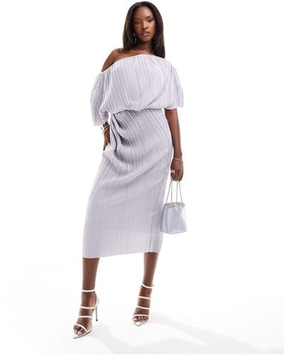 ASOS Robe mi-longue plissé à épaules tombantes - clair - Violet