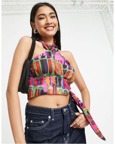 & Other Stories Halterneck Crop Top With Tie Side - Multicolour