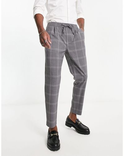 Pull&Bear Pantalon slim ajusté et habillé à carreaux - Gris