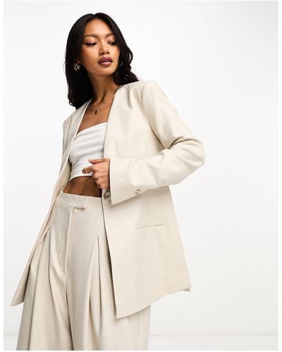 River Island Blazer ajusté d'ensemble 3 pièces sans col - crème - Neutre