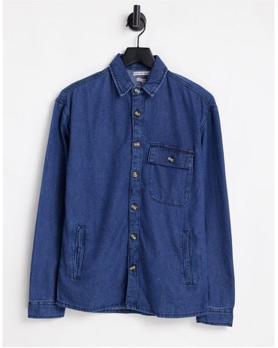 Another Influence Tall - chemise en jean à manches longues avec poche - Bleu