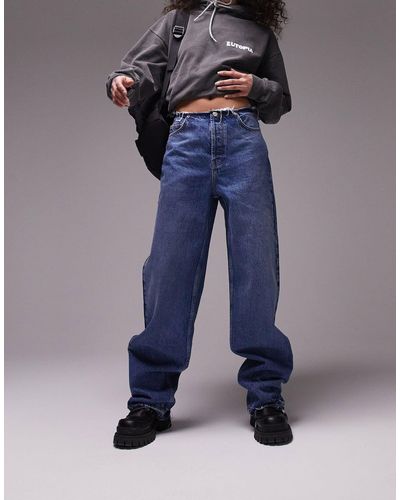 TOPSHOP Mom jeans oversize medio con fascia - Blu