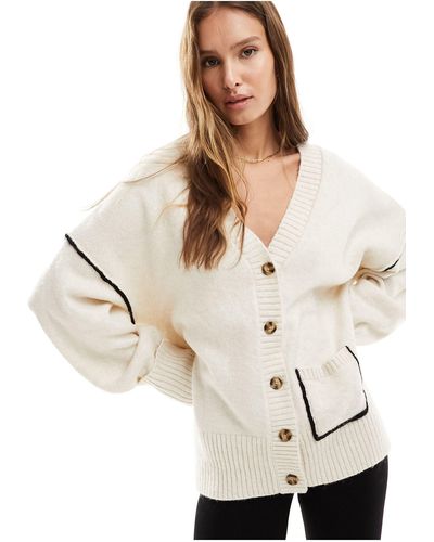ASOS Chunky Cardigan With Contrast Seams And Pocket - White