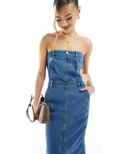 In The Style Denim Bandeau Midaxi Dress - Blue
