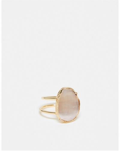 ASOS Ring With Cat Eye Real Semi Precious Stone - White