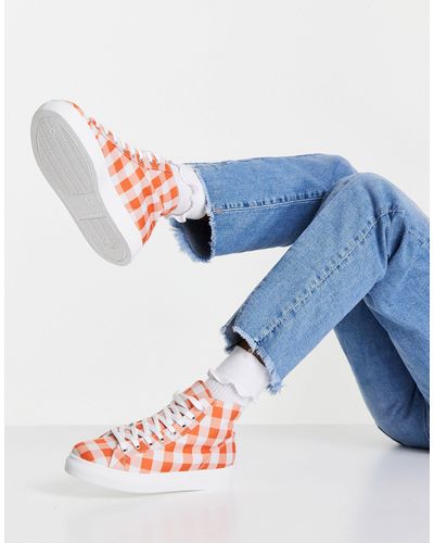 TOPSHOP Cosmo - sneakers alte arancioni a quadretti - Arancione