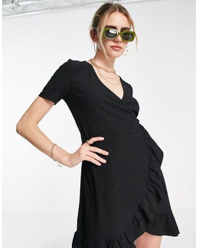 Vero Moda Wrap Front Mini Tea Dress - Black