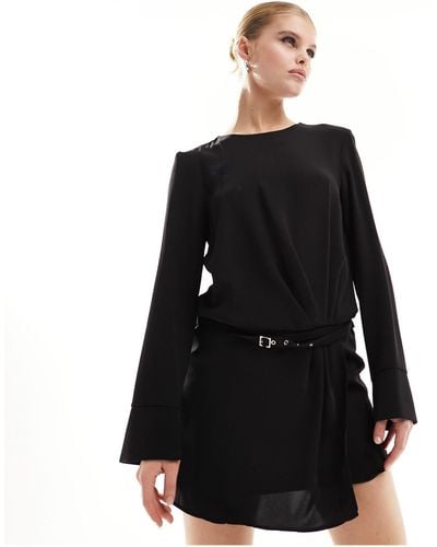 Mango Buckle Waist Tailored Dress - Black