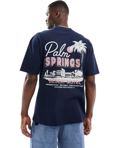 Hollister T-shirt coupe carrée avec imprimé palm springs au dos - Bleu