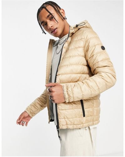 Bershka Quilted Hooded Jacket - Natural