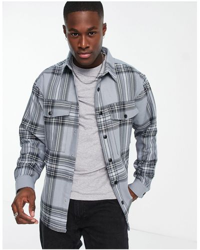 River Island Long Sleeve Large Scale Check Shirt - Gray