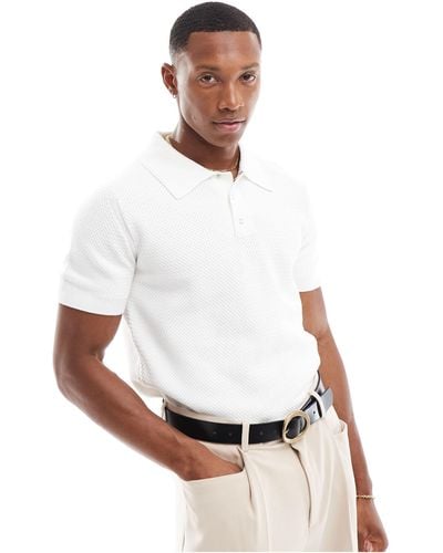 River Island Textured Knitted Polo - White