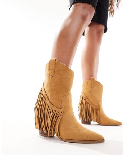 Truffle Collection Fringe Detail Ankle Boots - Brown