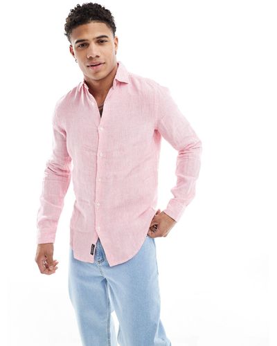 Superdry – casual – langärmliges leinenhemd - Pink