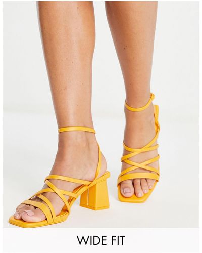 Pull&Bear Wide Fit Strappy Mid Block Heeled Sandal - Orange