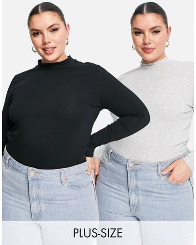 Simply Be 2 Pack High Neck Long Sleeve T-shirt - Multicolour