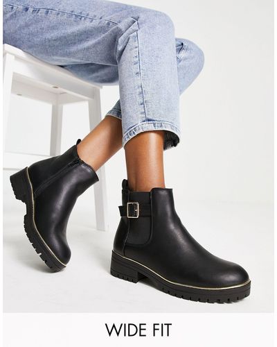 New Look Wide Fit - Chelsea Boots Met Dikke Zool En Gesp - Blauw