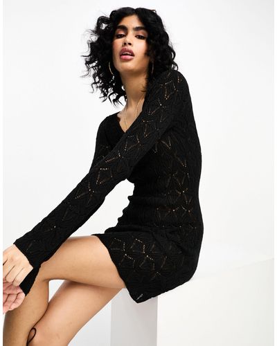 NA-KD X Jasmin Azizam Open Back Crochet Dress - Black