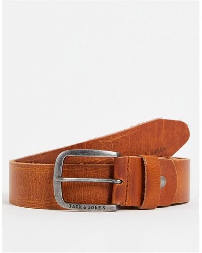 Jack & Jones Smooth Leather Belt With Logo Buckle - White