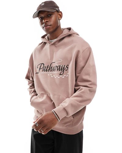 ASOS Oversized Hoodie With Front Text Print - Pink