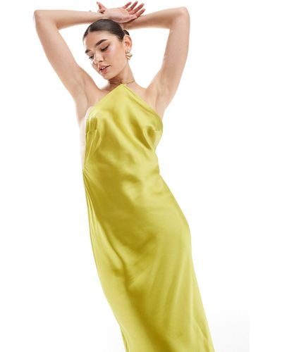 ASOS Satin Halter Maxi Dress With Shaped Back Detail - Yellow
