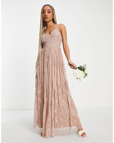 Beauut Bridesmaid Delicate Embellished Maxi Dress With Tulle Skirt - Pink