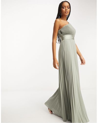 ASOS Bridesmaid Pleated One Shoulder Maxi Dress With Tie Waist - Green
