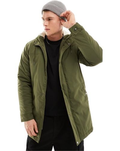 Only & Sons Parka With Borg Lined Hood - Green