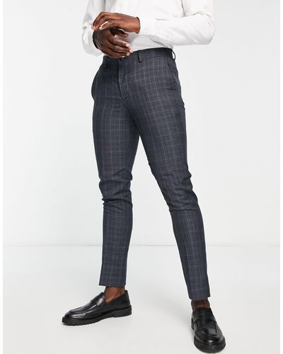 Jack & Jones Premium - pantaloni da abito super slim blu a quadri