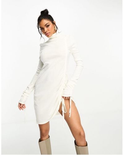 Missy Empire Missy Empire Roll Neck Ruched Knitted Mini Dress - White