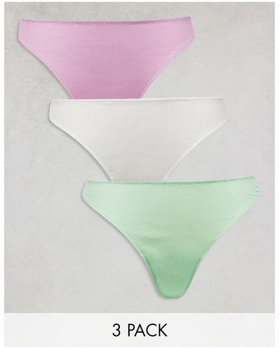 ASOS 3 Pack Ribbed Lingerie Thongs - Pink